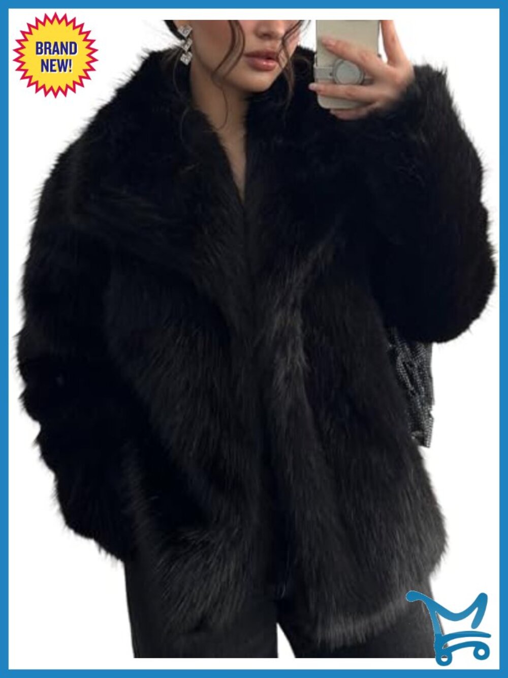 Faux Fur Cropped Coat with Lapel Collar Winter Shaggy Jacket